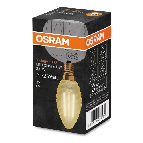 Ledvance LED 1906, Vintage candle, 22W/825 fil BW gold, E14