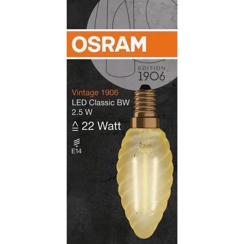Ledvance LED 1906, Vintage candle, 22W/825 fil BW gold, E14