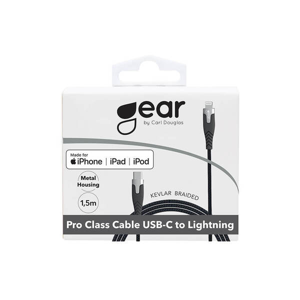 GEAR PRO Kevlar USB-C - Lightning - kabel, 1,5m, Svart
