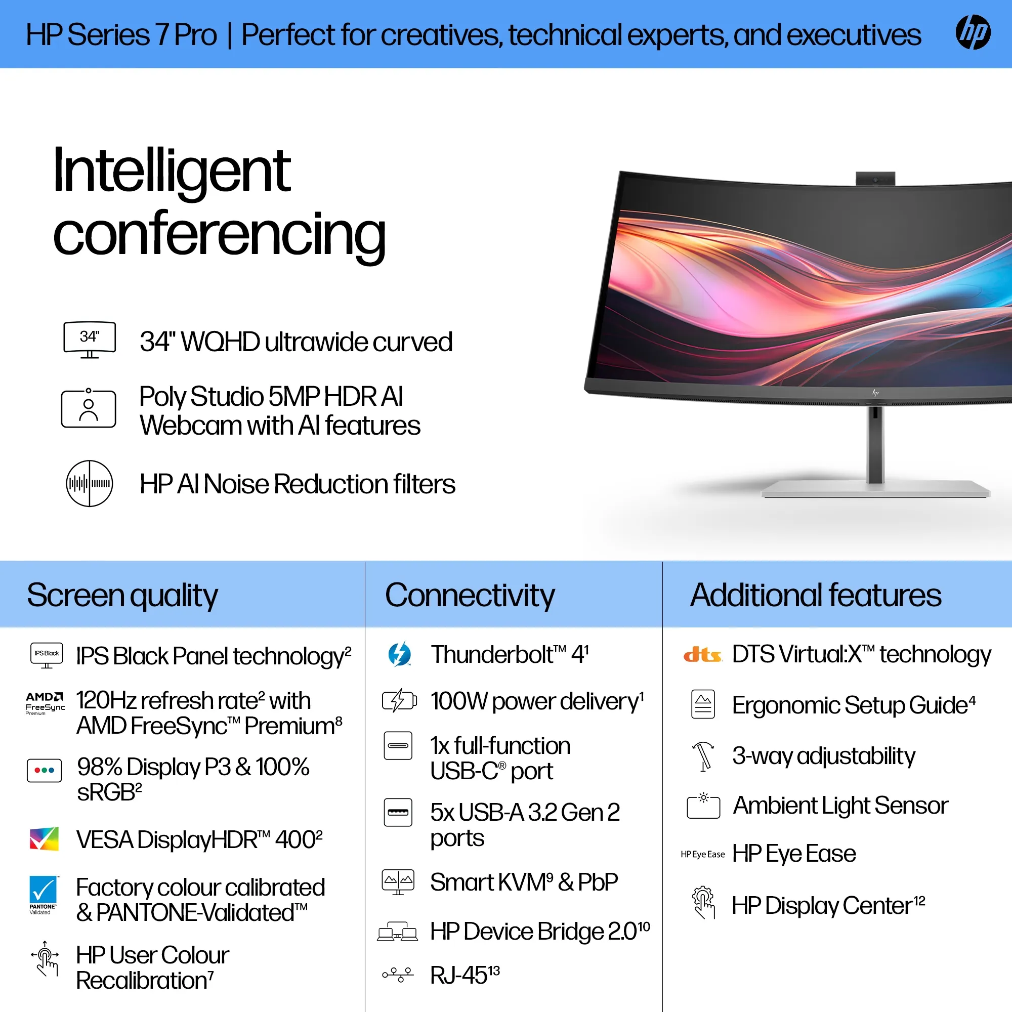 HP Series 7 Pro Conferencing Monitor 34" UWQHD, IPS Black - curved monitor