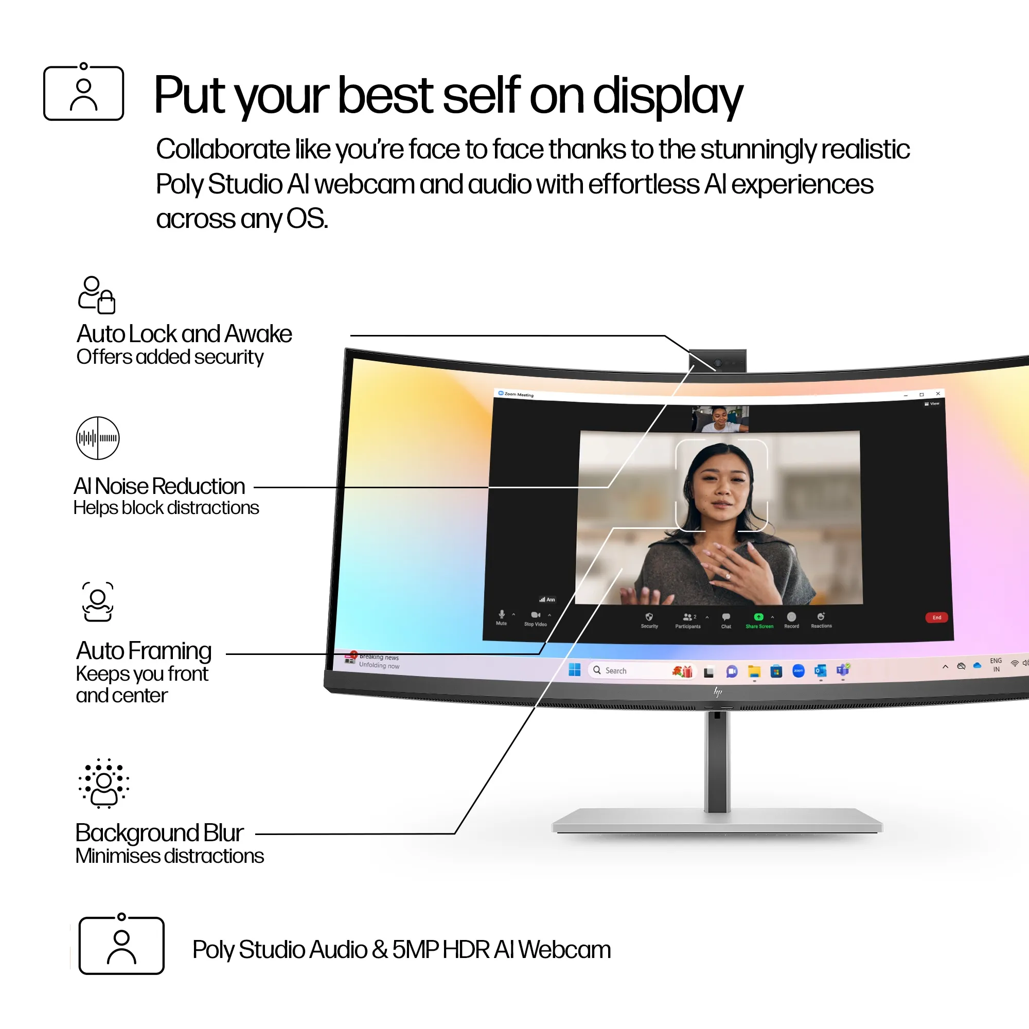 HP Series 7 Pro 734pm 34&quot; UWQHD, IPS Curved Monitor with Thunderbolt 4 hub