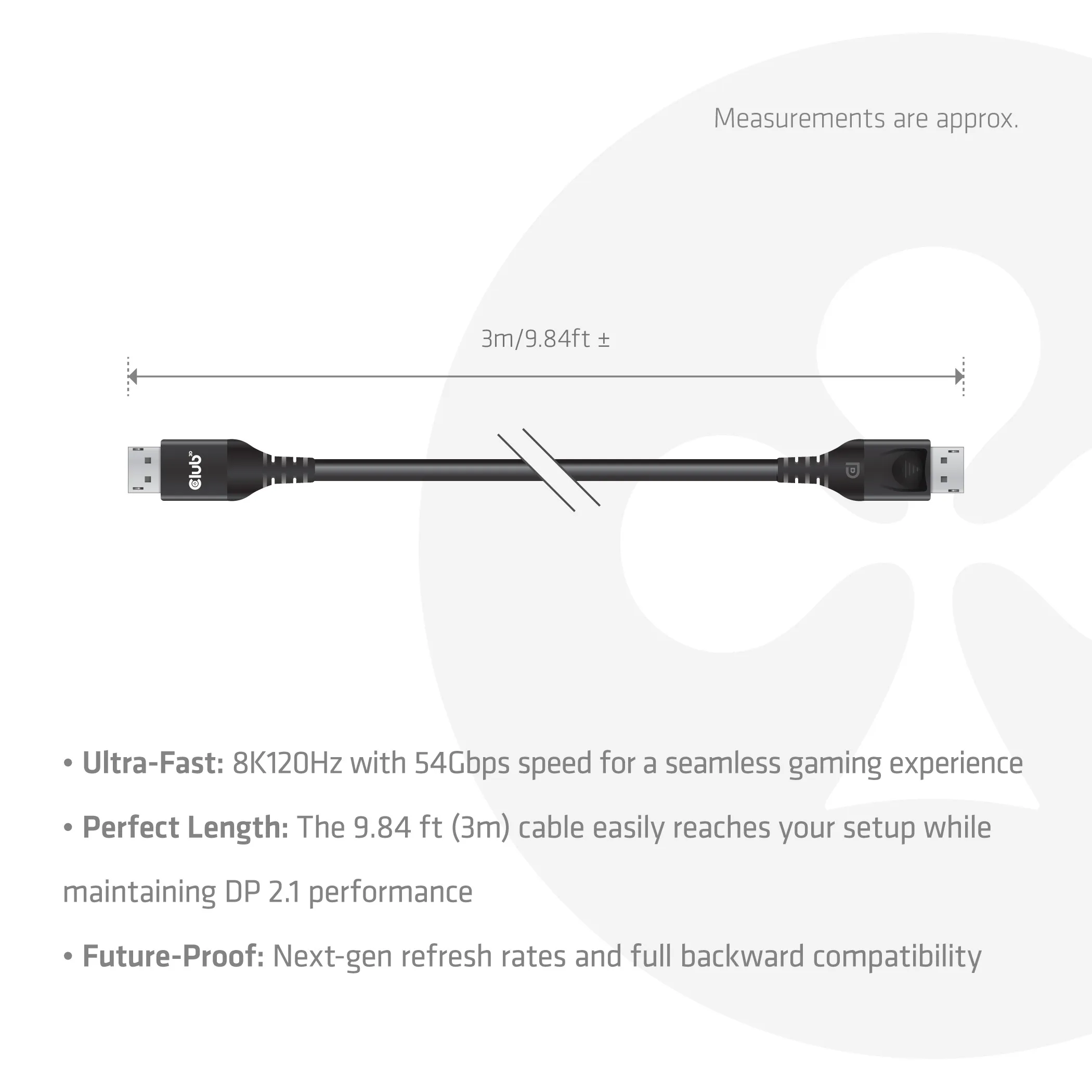 Club 3D CAC-1093 DisplayPort 2.1 cable, 8K, 165 Hz, 3 m, Black
