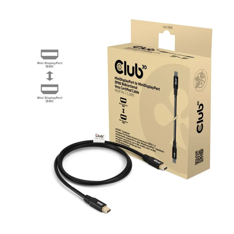 Club 3D Mini DisplayPort 2.1 DP80 10K 60Hz - cable, Black, 1m
