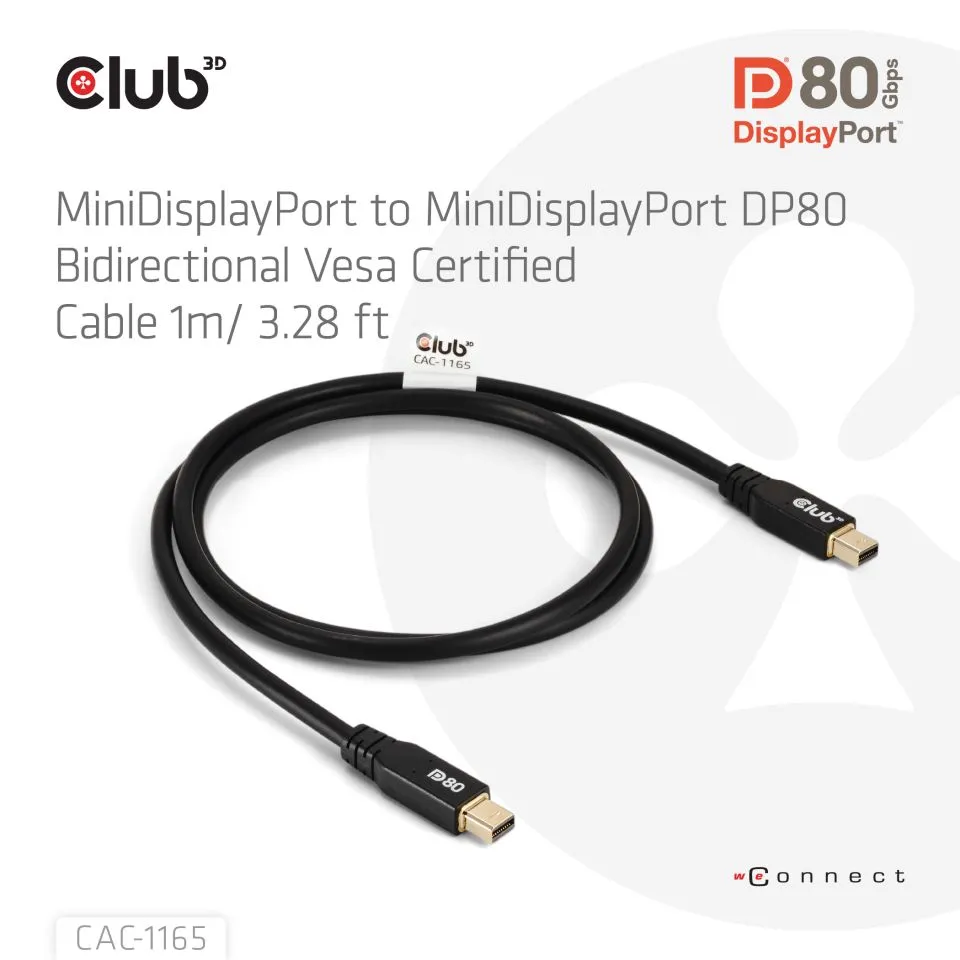 Club 3D Mini DisplayPort 2.1 DP80 10K 60Hz - cable, Black, 1m