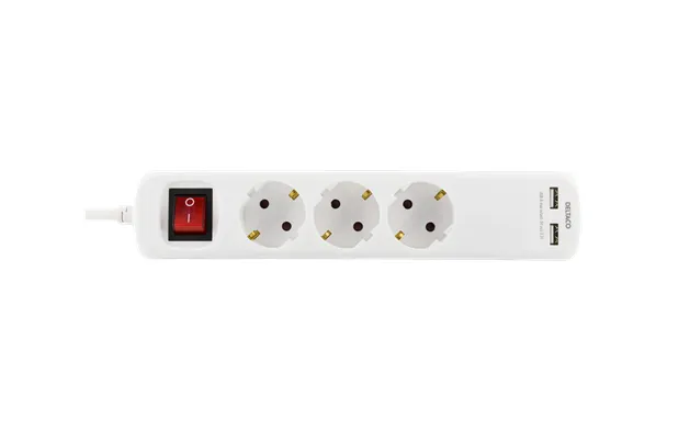 Deltaco GT-161D 2xUSB, 3 outlets Power Strip, 3m, White