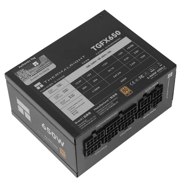 Thermalright TR-TGFX 650W -virtalähde, 80 Plus Gold, Musta