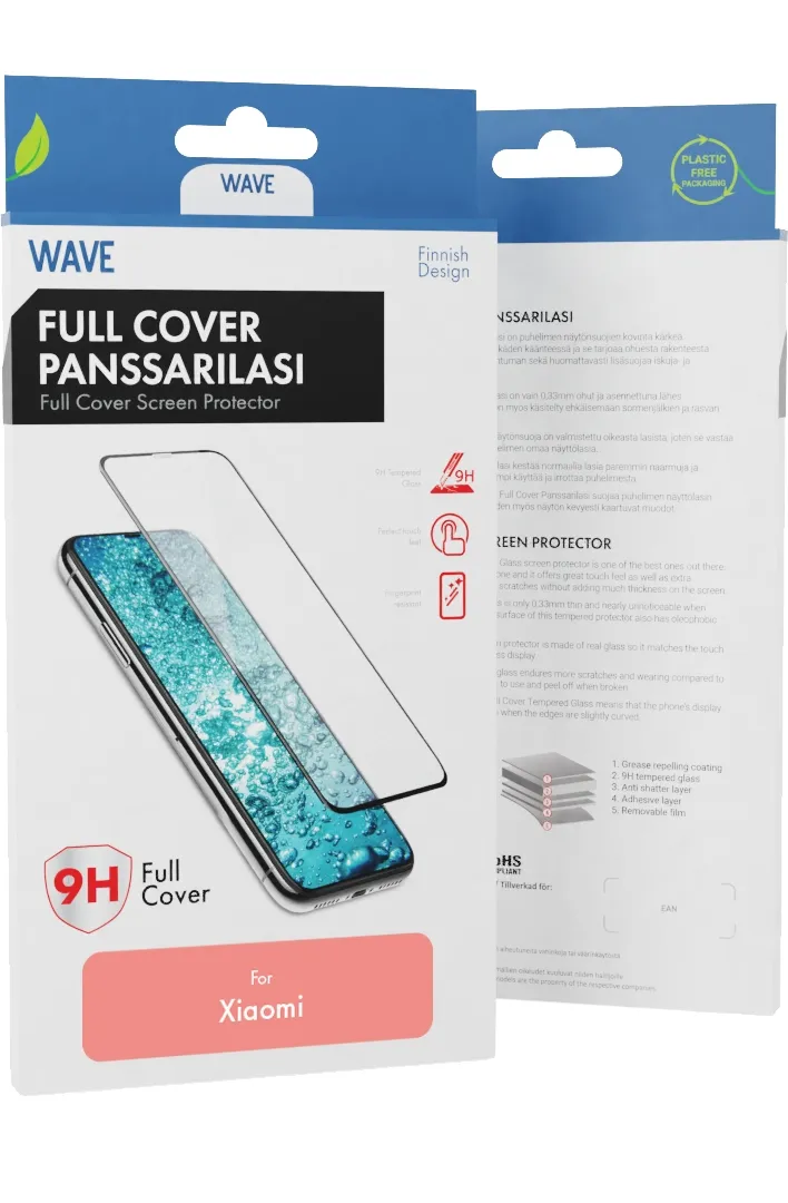 Wave Full Cover, Xiaomi Redmi 9C - skärmskydd, Transparent/Svart