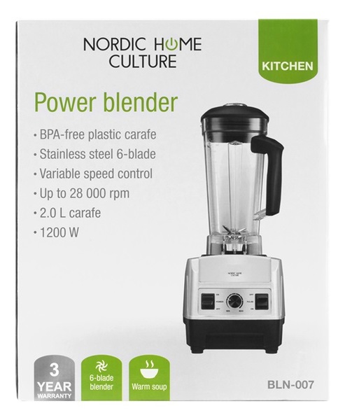 NORDIC HOME CULTURE power blender, 1200W, upp till 28000 rpm, silver