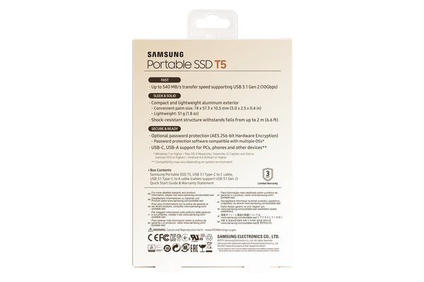 Samsung T5 500GB - External SSD, Gold