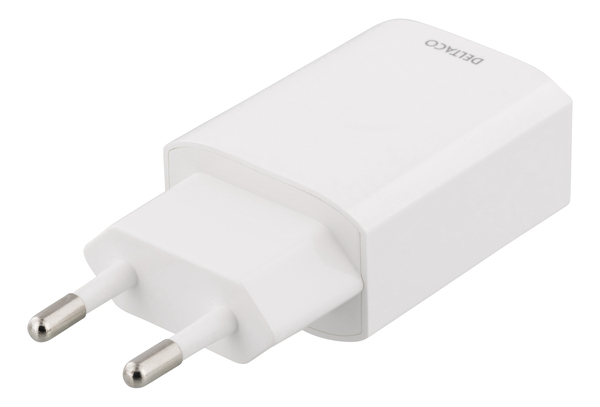 DELTACO V&auml;ggladdare, 100-240V, 5V 2,4A, 1xUSB-A, retail f&ouml;rpack, vit