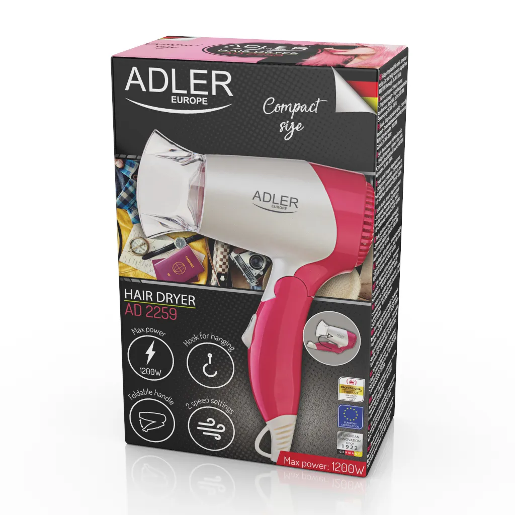 ADLER AD 2259 1200W Hair Dryer, Pink/White