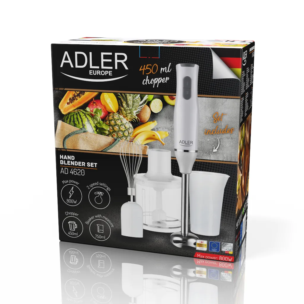 Adler AD 4620 800 W 0,75 l -sauvasekoitinsarja, valkoinen