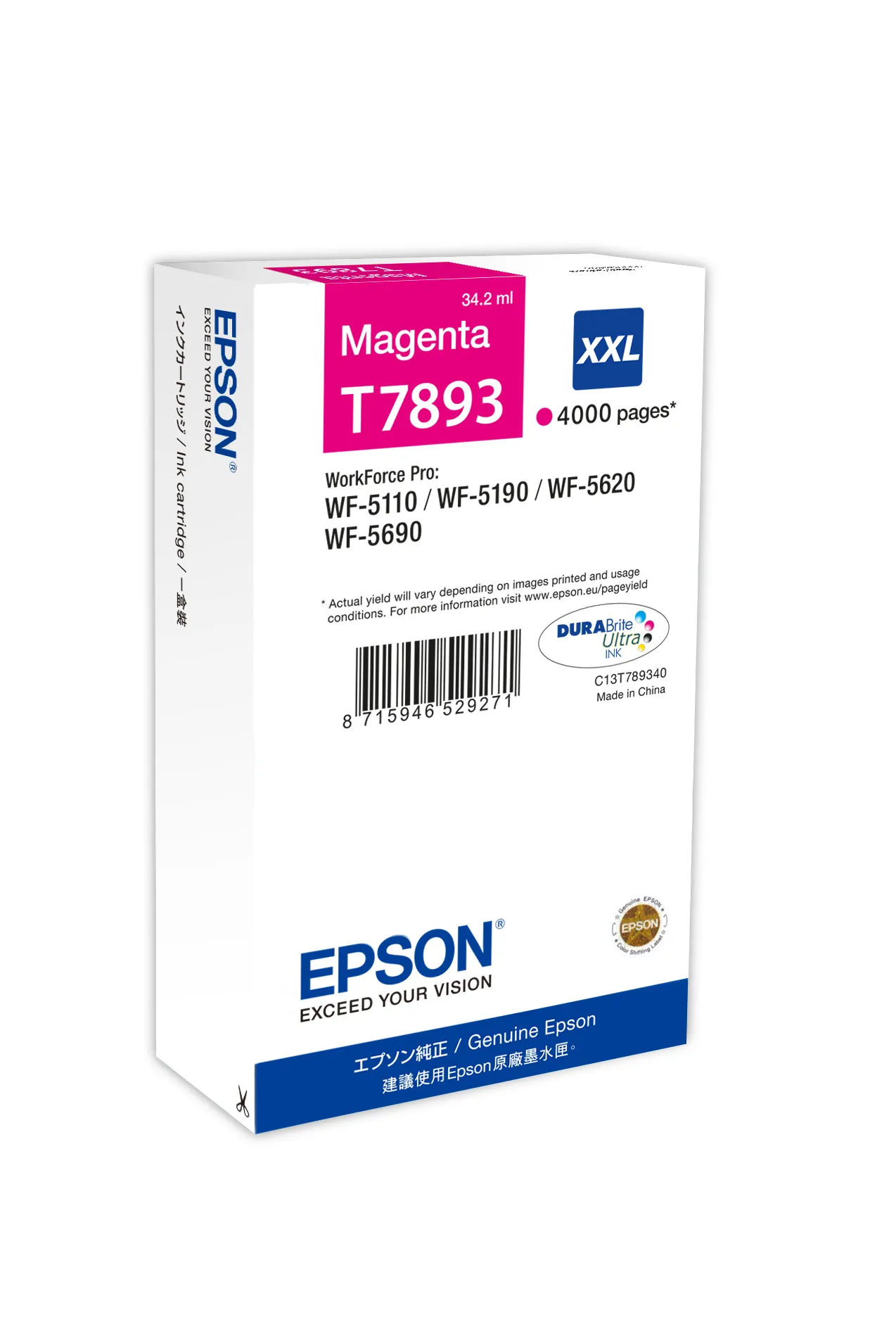 Epson T7893 XXL-mustekasetti, 34.2 ml, magenta