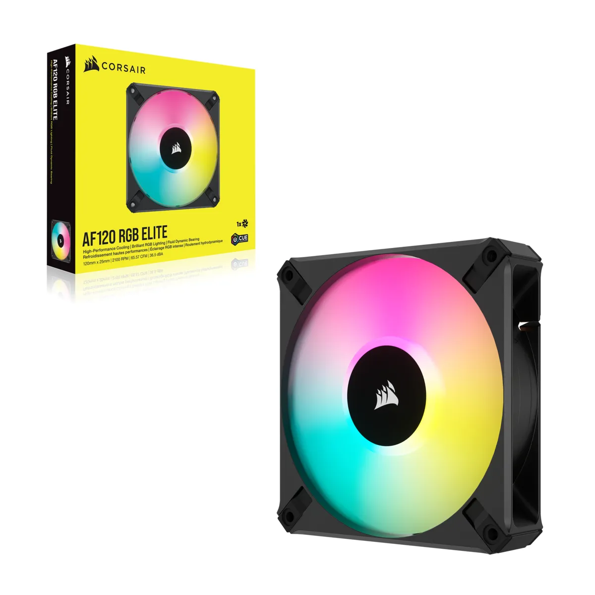 (L&ouml;yt&ouml;nurkka) Corsair iCUE AF120 RGB Elite PWM, 120mm -kotelotuuletin, musta