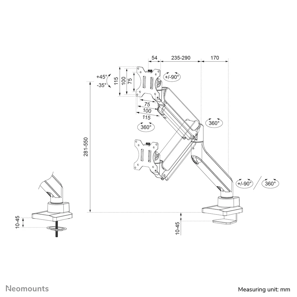 Neomounts by Newstar DS70-450BL1, -skrivbordsf&auml;ste, 17&quot;-42&quot;, 15kg, svart