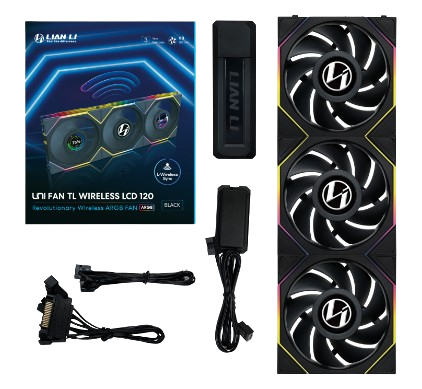 Lian Li UNI FAN TL Wireless LCD, 3 pack, 120mm -kotelotuuletin, Musta