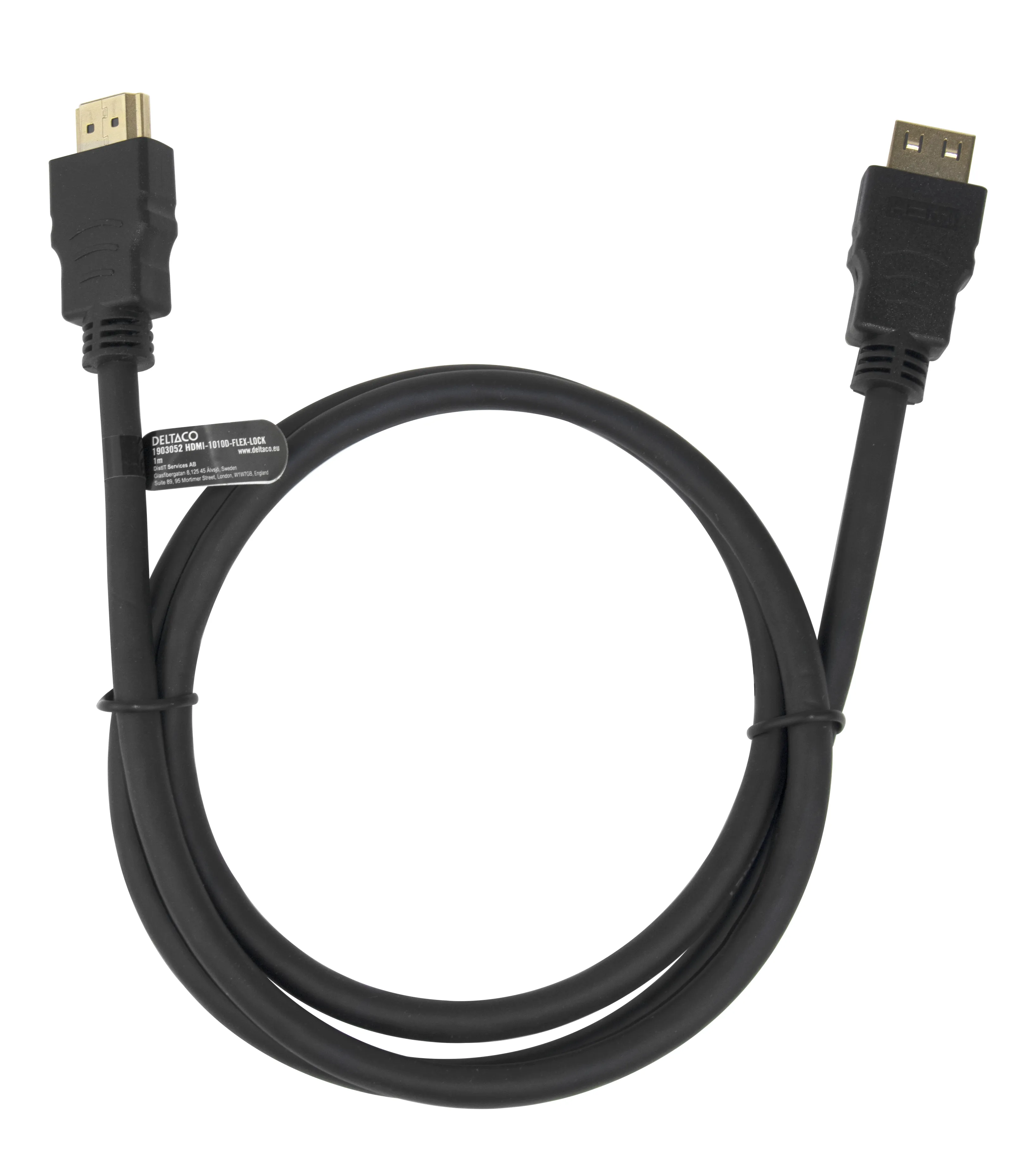 DELTACO High-Speed Flex HDMI cable, 1M, w/lock, 4K UHD, black
