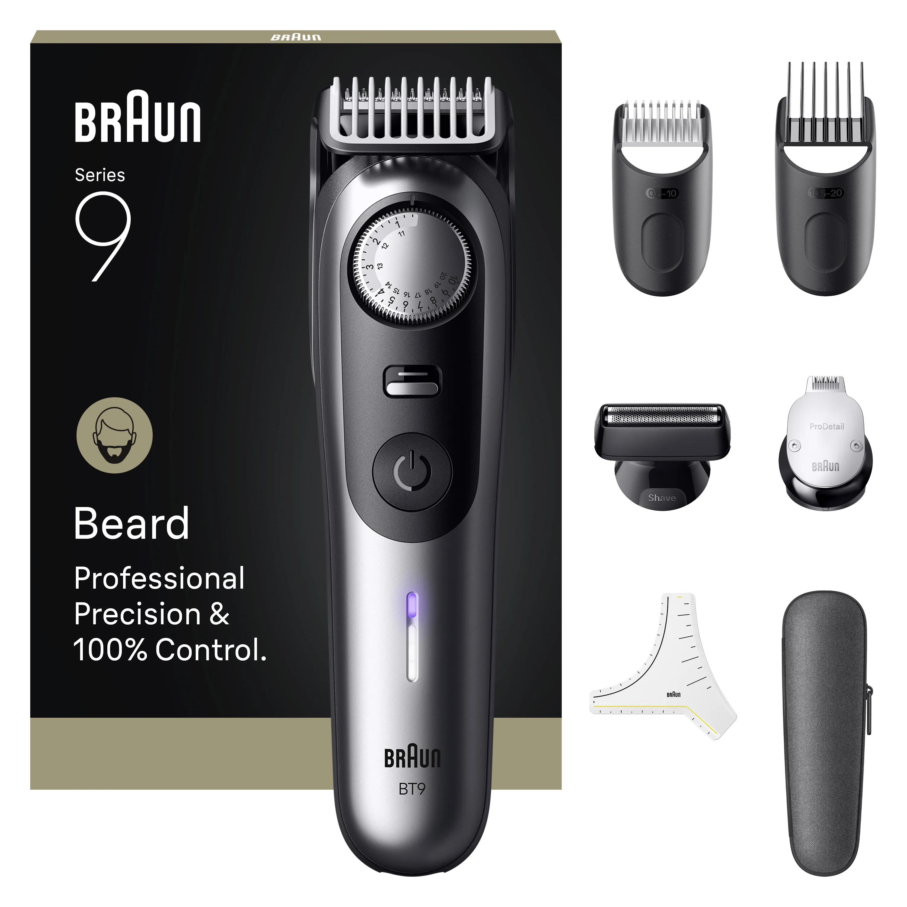 Braun Series 9 BeardTrimmer 9 S9BT9520 m&auml;rk&auml;- ja kuiva-ajoon -partatrimmeri, harmaa