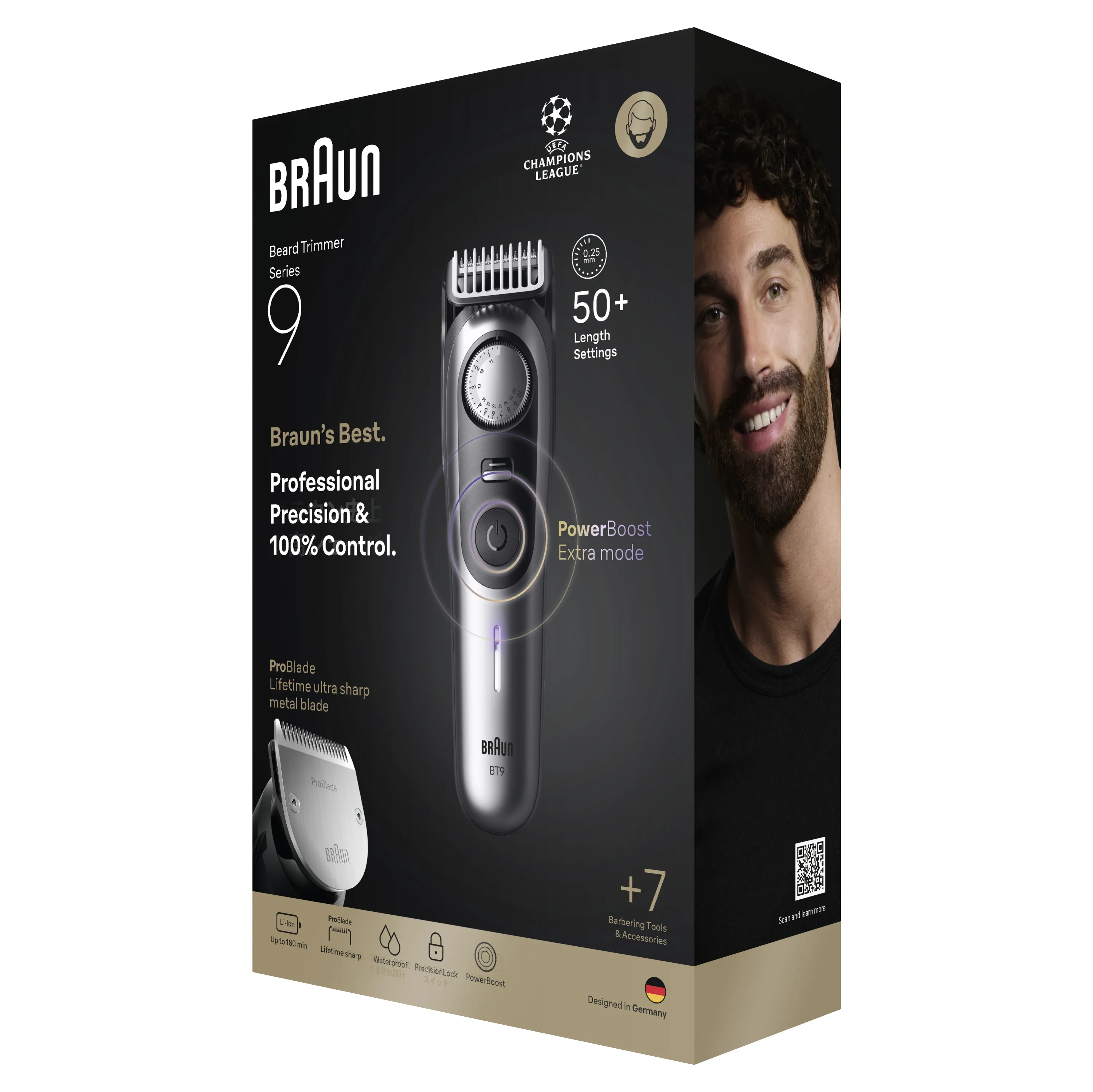 Braun Series 9 BeardTrimmer 9 S9BT9520 m&auml;rk&auml;- ja kuiva-ajoon -partatrimmeri, harmaa