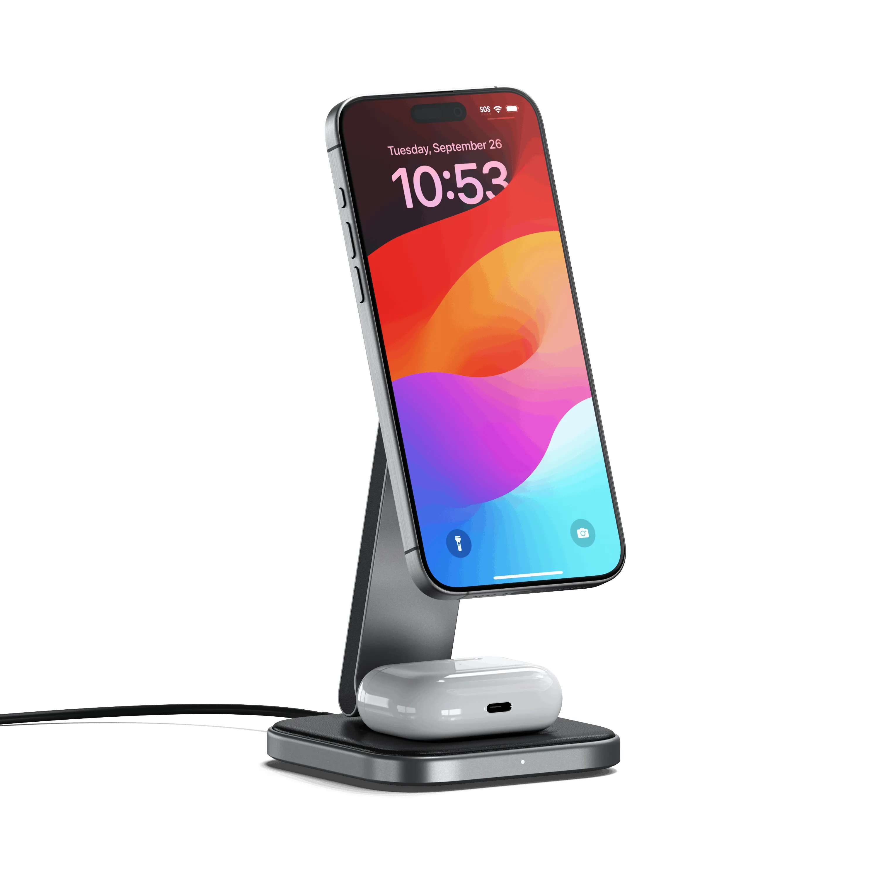 Satechi 2-in-1 kokoontaitettava Qi2 langaton latausteline (Space Gray)