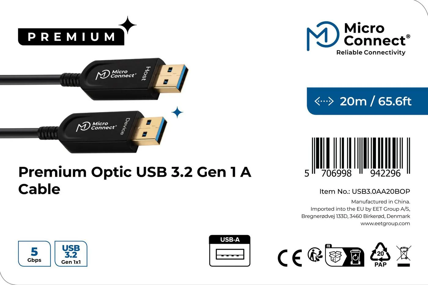 Premium Optic USB 3.0 A-A 20m