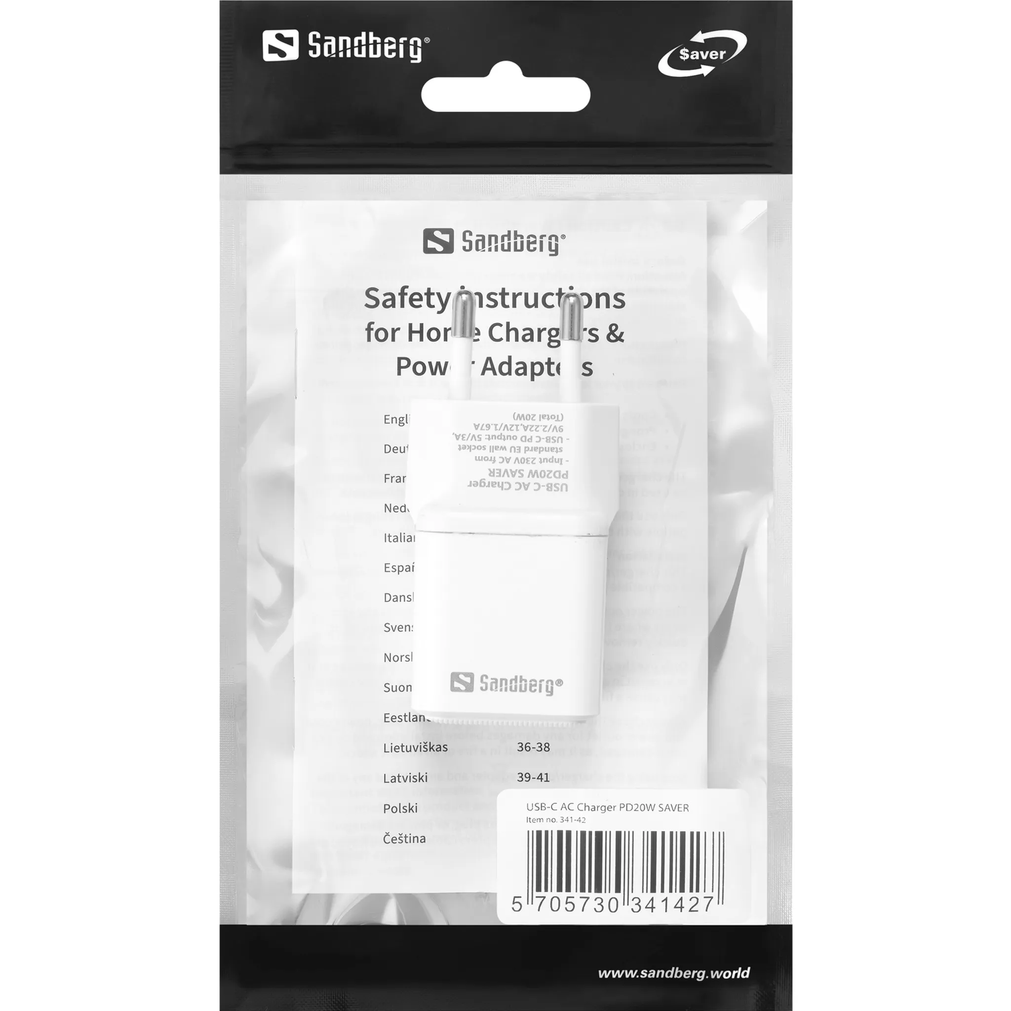 Sandberg USB-C AC, PD 20W - charger, white