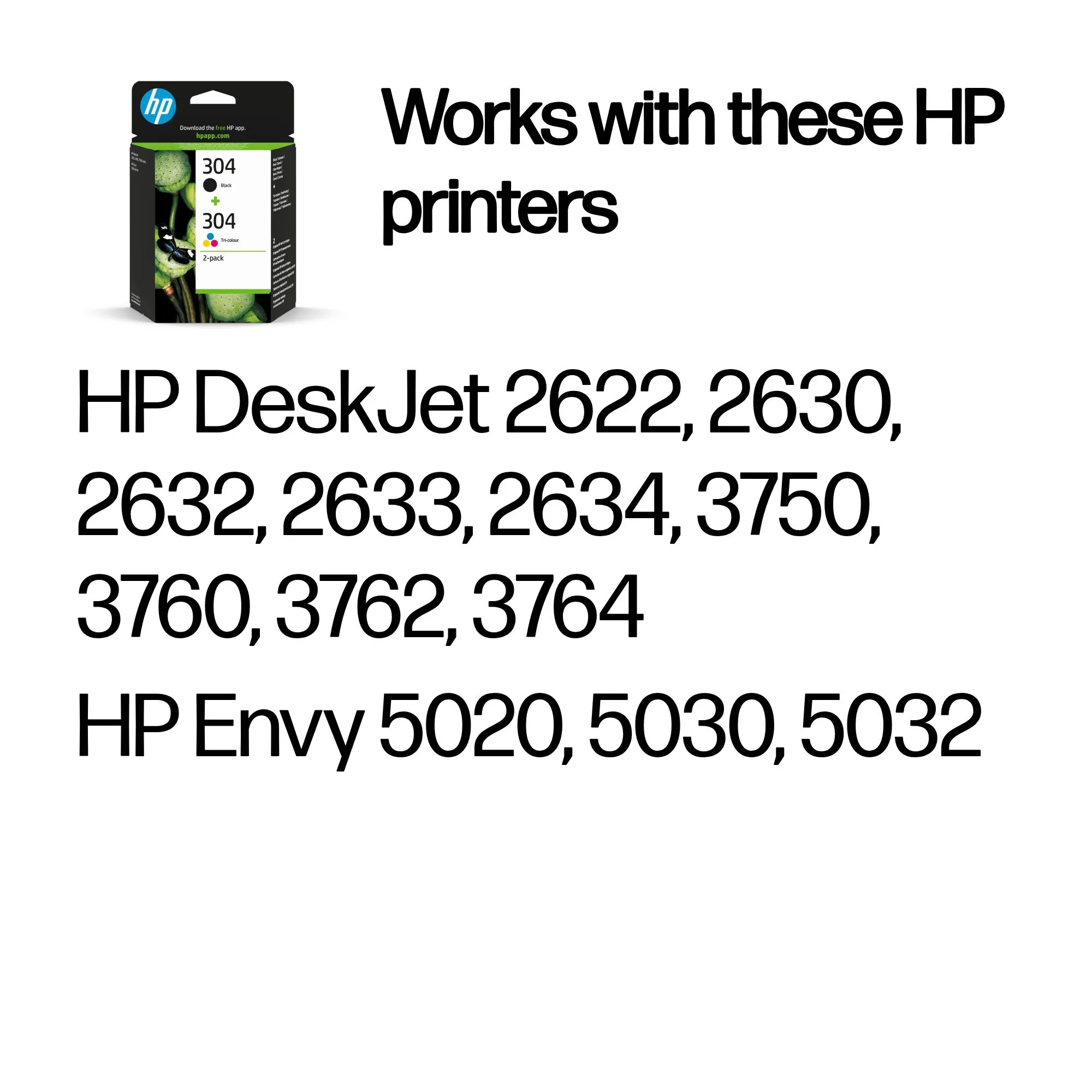 HP 304-mustekasettipakkaus, musta, kolmiv&auml;ri, 2 kpl