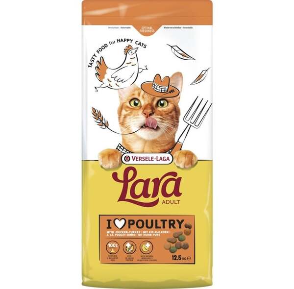 Versele-laga Lara Chicken & Turkey, Kissan kuivaruoka, Adult, 12,5 kg