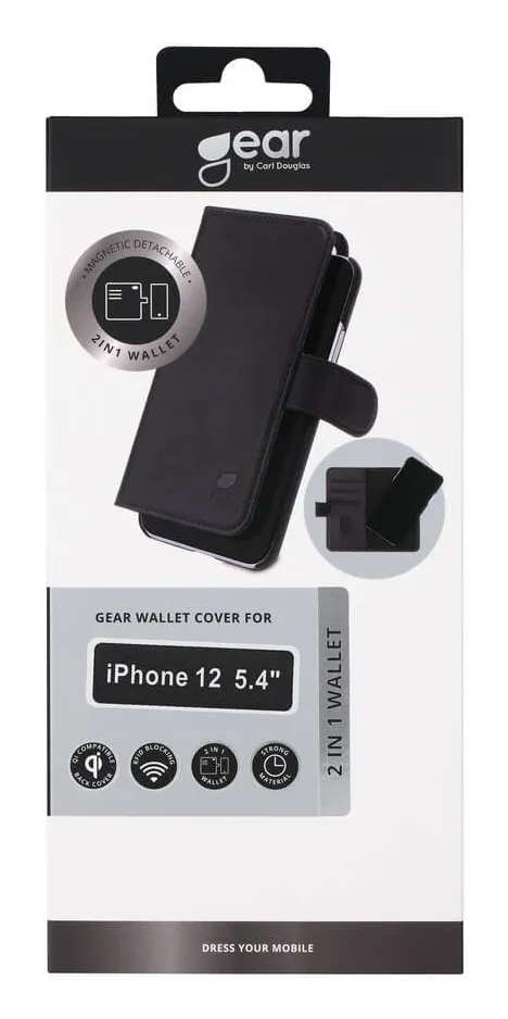 GEAR Wallet, iPhone 12 mini - 2-in-1 Wallet Case, Black