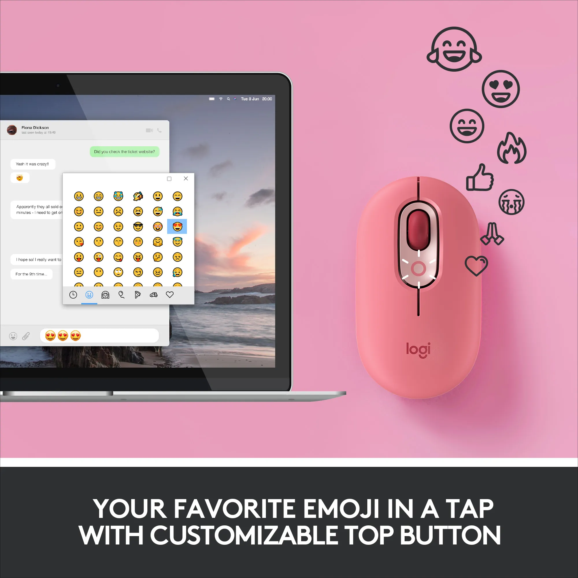 Logitech POP - wireless mouse, Heartbreaker Rose