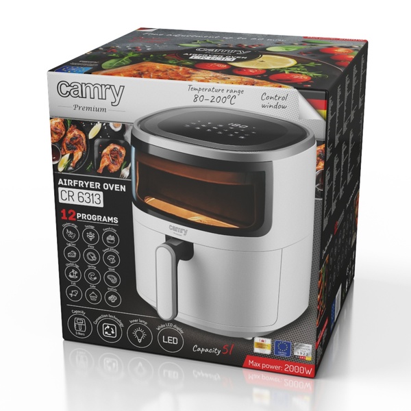 Camry CR 6313, 5L, 2000W, air fryer, Silver