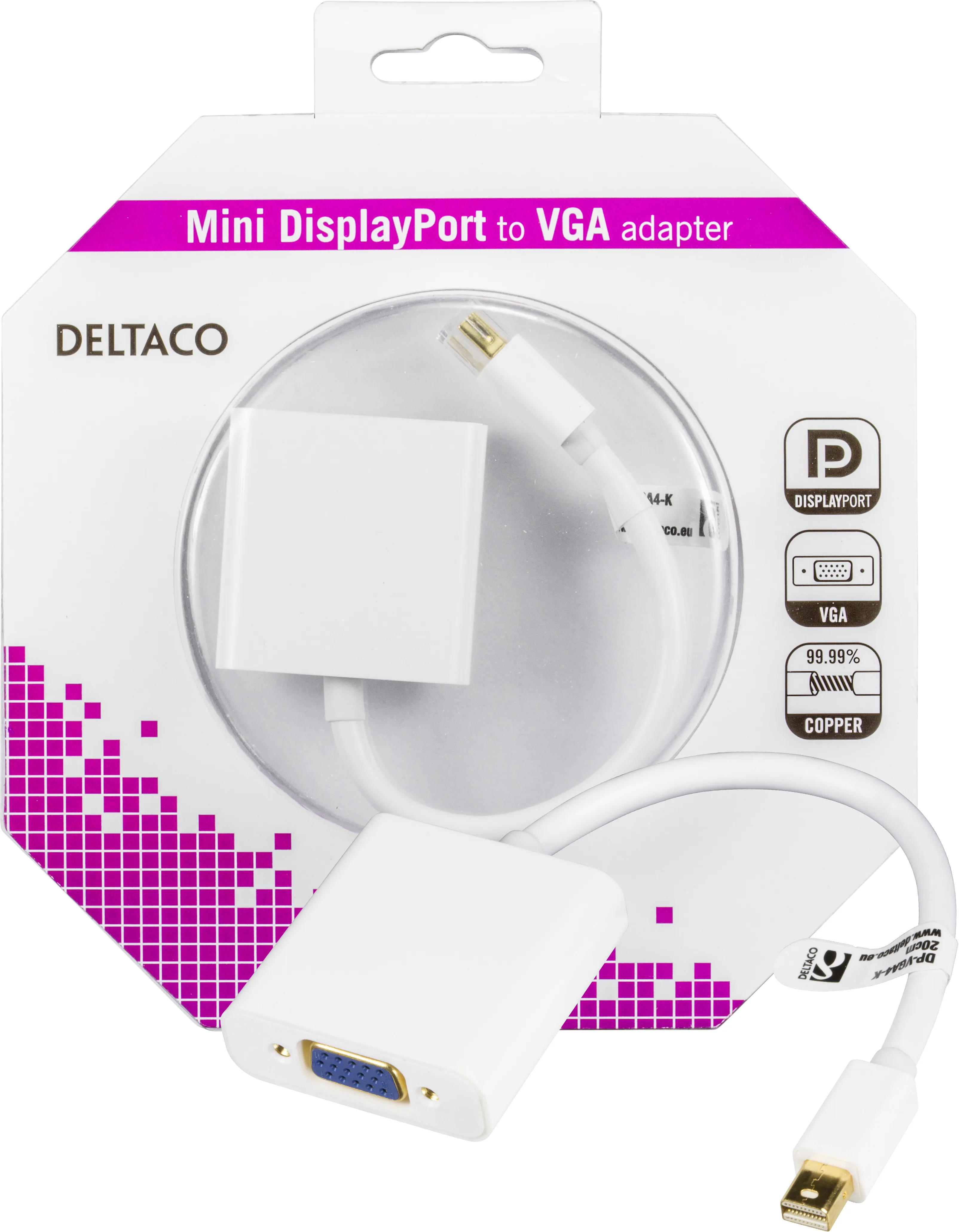 Deltaco  VGA – Mini DisplayPort - adapter, White