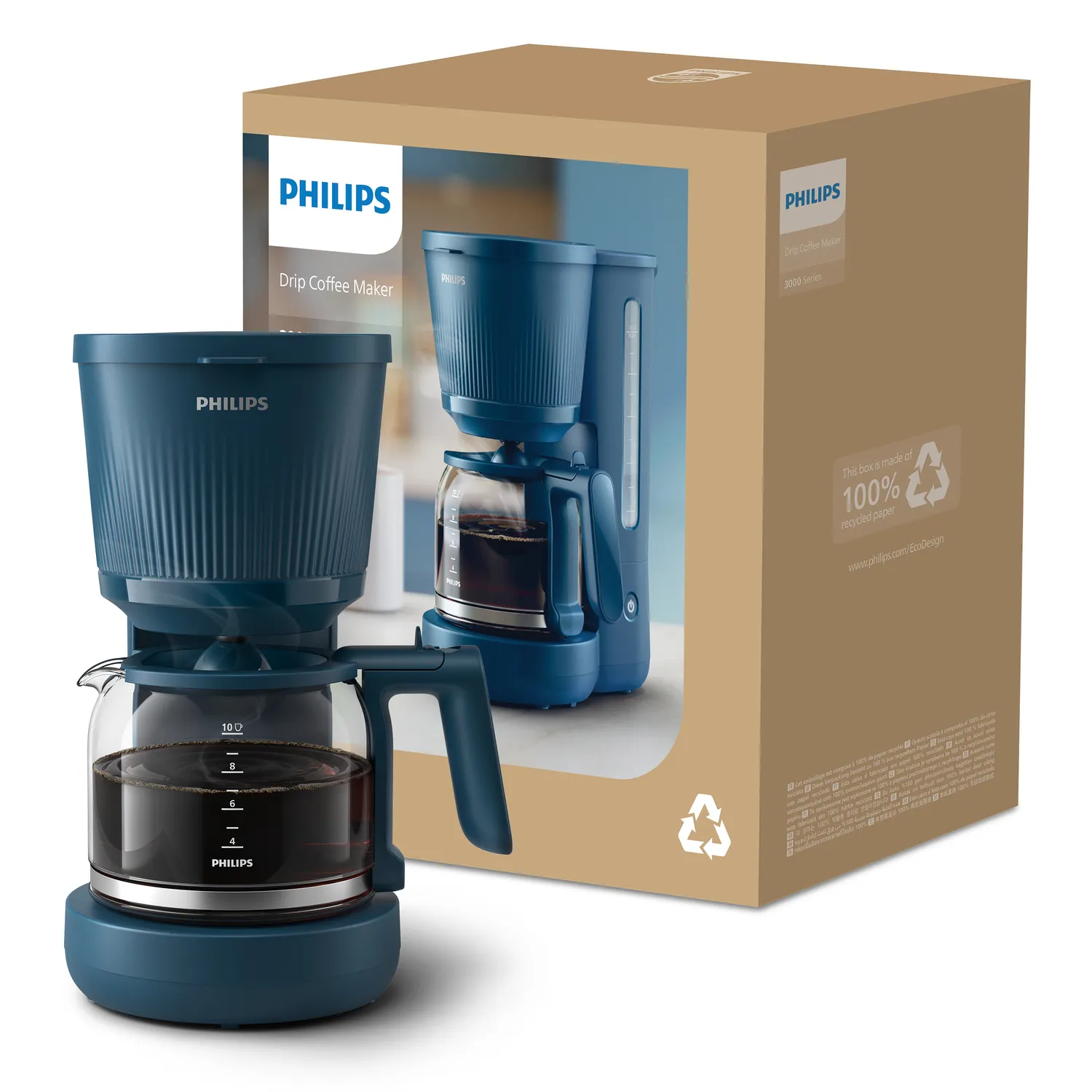 Philips 3000 Series - kaffebryggare, Bl&aring;, 1.25l