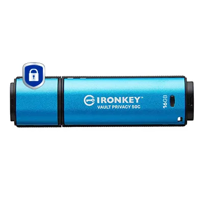 Kingston IronKey Vault Privacy 50C 16GB USB-C 3.2 Gen 1x1 - memory stick, Black, Blue