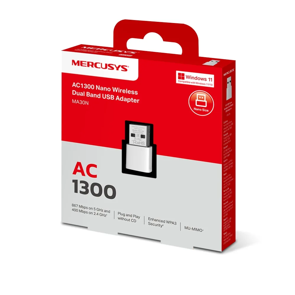 Mercusys MA30N AC1300 Nano WiFi USB - adapter