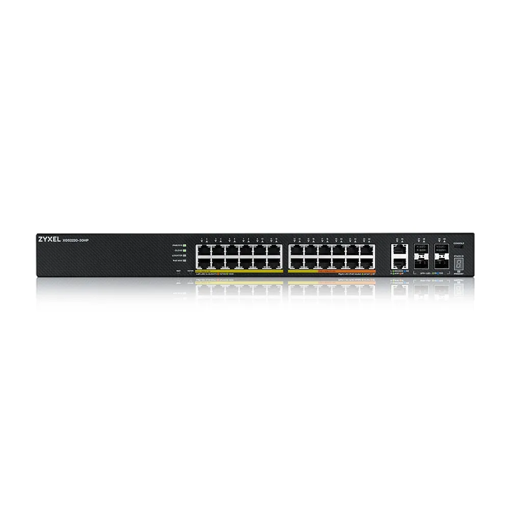 ZYXEL XGS2220-30HP L3 Access Switch 400W PoE 16xPoE+/10xPoE++ 24x1G RJ45 2x10mG RJ45 4x10G SFP+ Uplink incl. 1Year NebulaFlex Pro