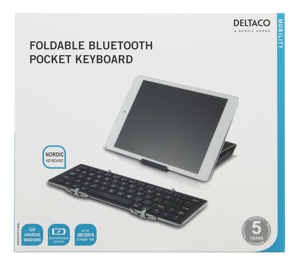 DELTACO langaton minin&auml;pp&auml;imist&ouml; ,kokoontaiteltava, Bluetooth, must