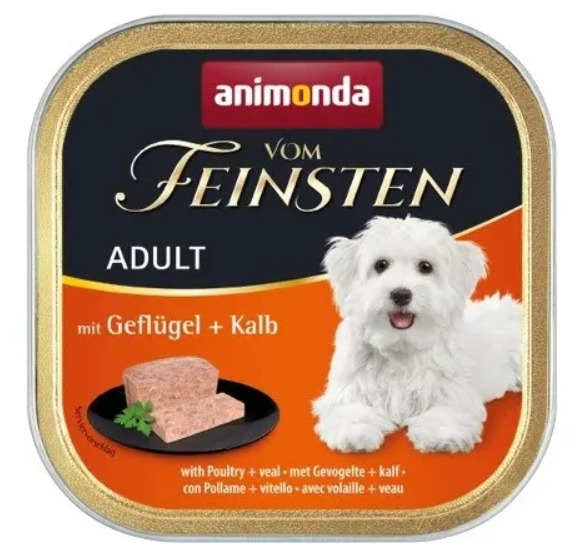 Animonda Vom Feinsten Poultry &amp; Veal, V&aring;tfoder f&ouml;r hund, Adult, Spannm&aring;lsfritt, 150 g
