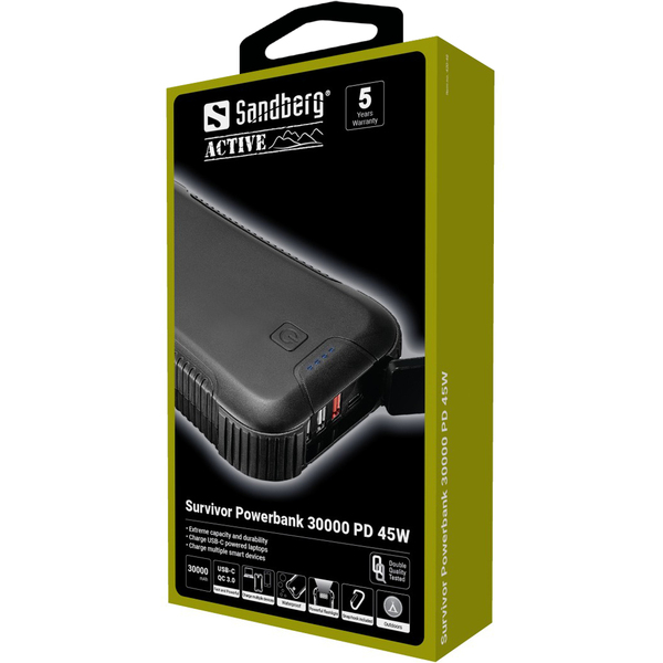 Sandberg Survivor - powerbank, 30000 mAh, Black