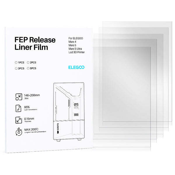 ELEGOO FEP-avlossningsfilm f&ouml;r Mars 4, Mars 5 och Mars 5 Ultra-skrivare, 5-pack