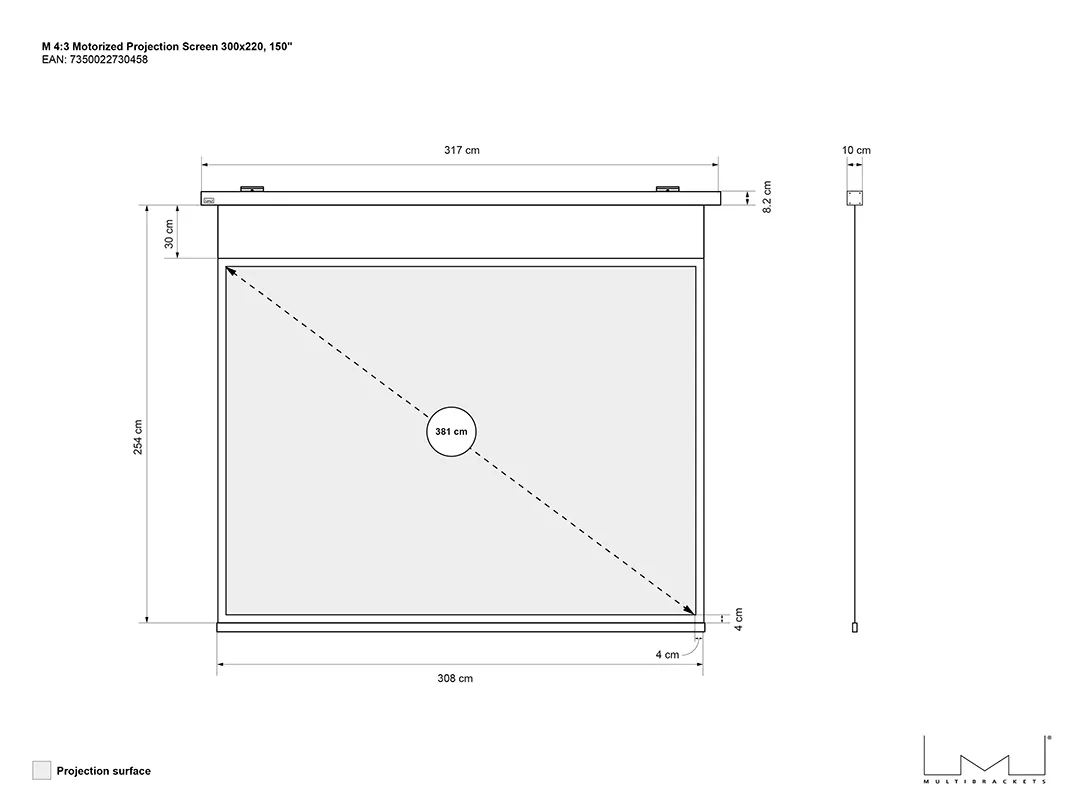 4:3 Motorized Projection Screen Deluxe 150&quot;