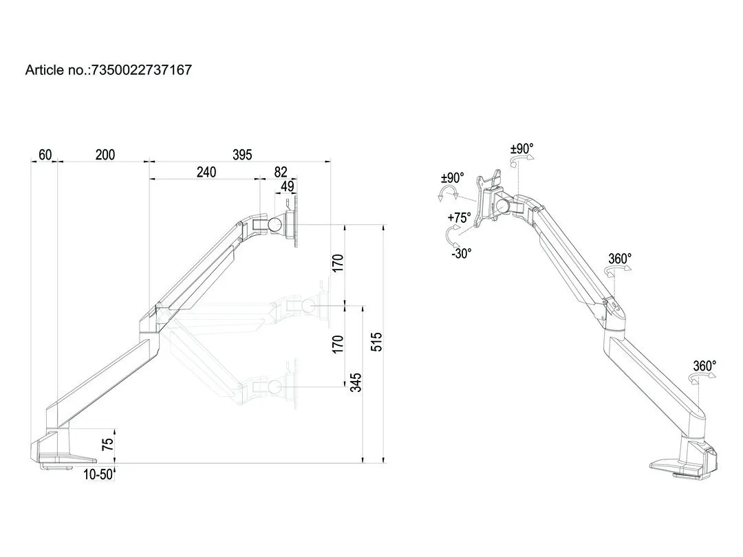 Multibrackets M VESA Gas Lift Arm Single ,-monitor arm, silver, 15&quot;-32&quot;, 10kg