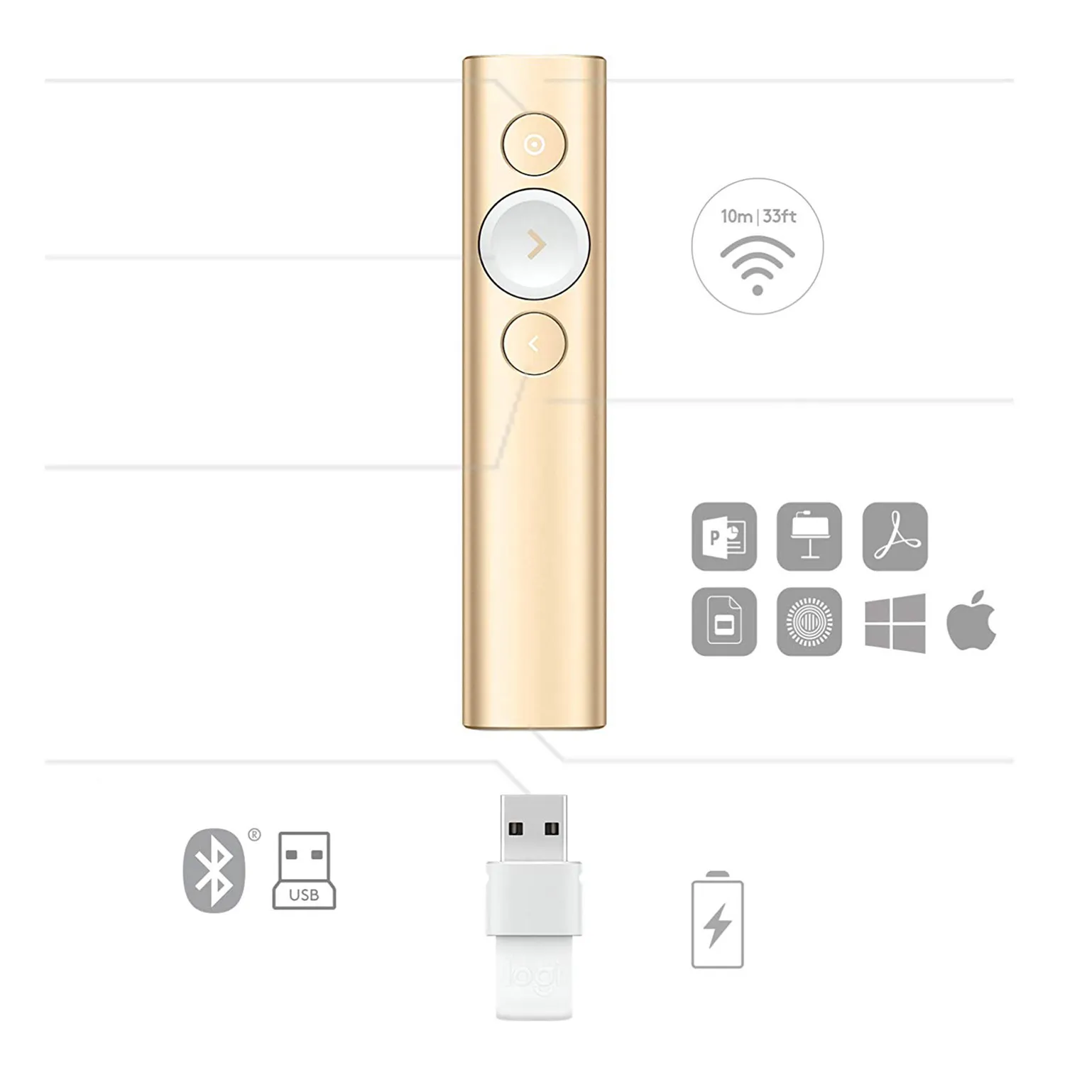 Logitech Spotlight - presenter, Gold