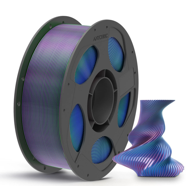 Anycubic PLA, Silk, 1.75 mm, 1 kg 3D Printer Filament, Blue, Green, Purple