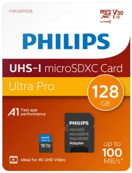 Philips Micro SDXC Card 128GB Class 10 UHS-I U3 incl. Adapter