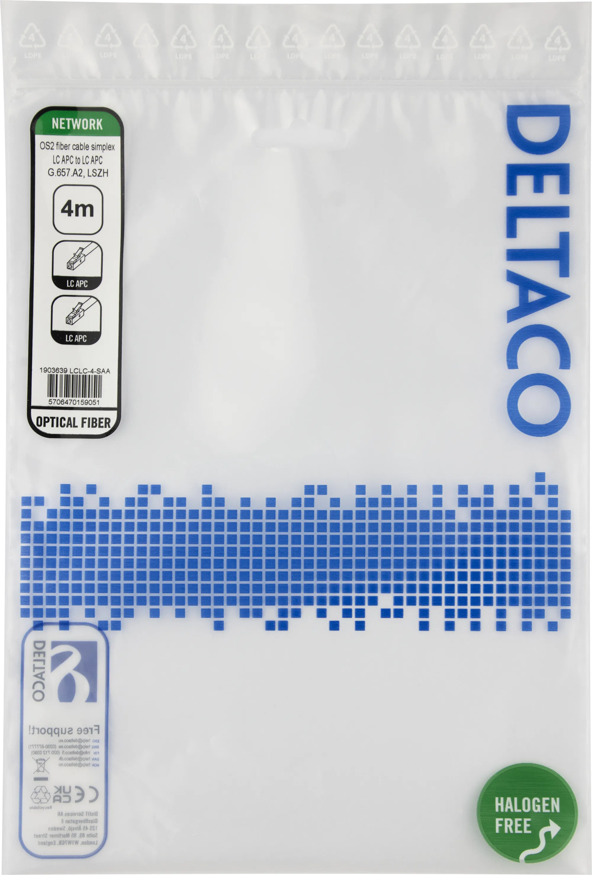 Deltaco OS2 LSZH LC-LC 4m -valokuitukaapeli, keltainen