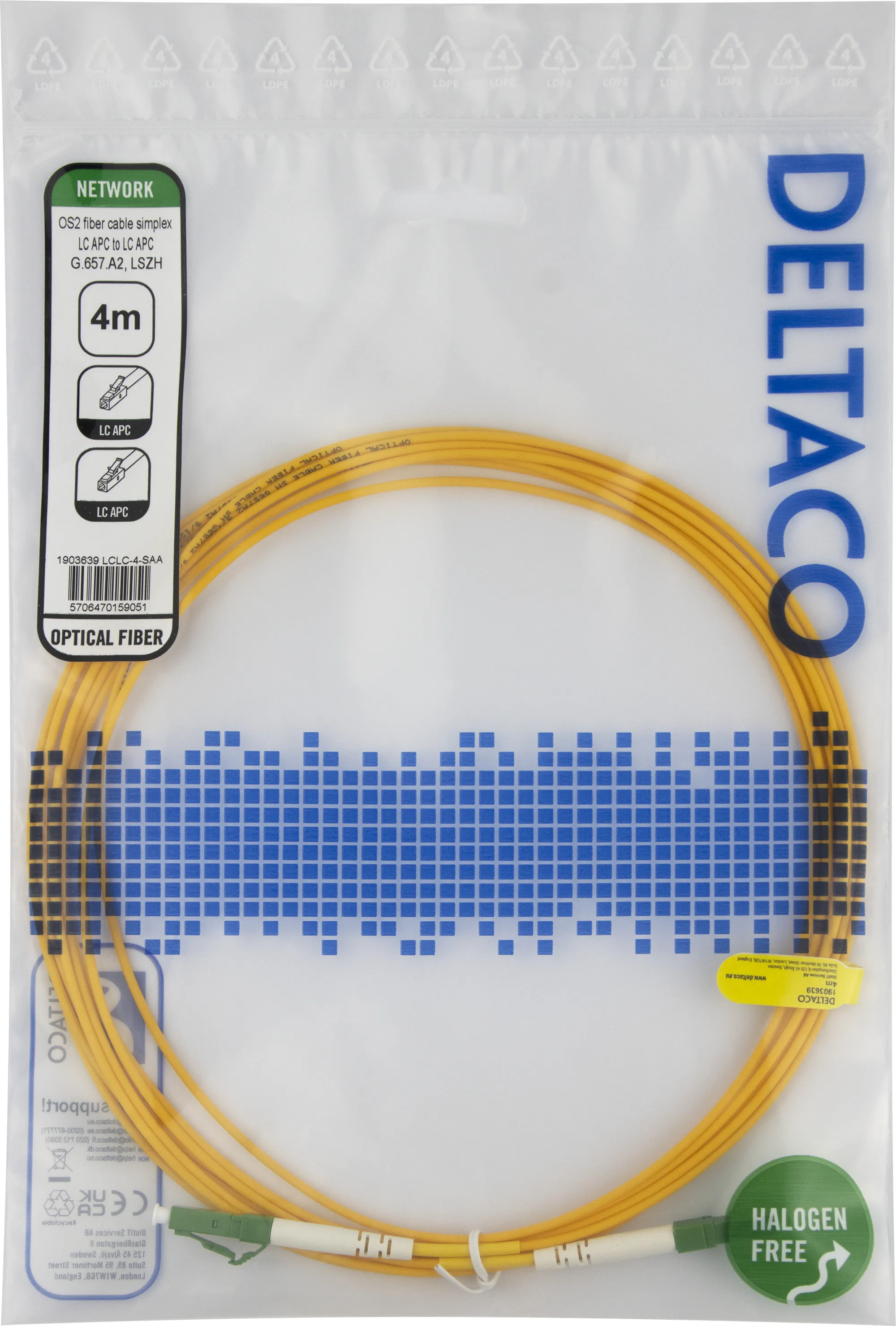 Deltaco OS2 LSZH LC-LC 4m -valokuitukaapeli, keltainen