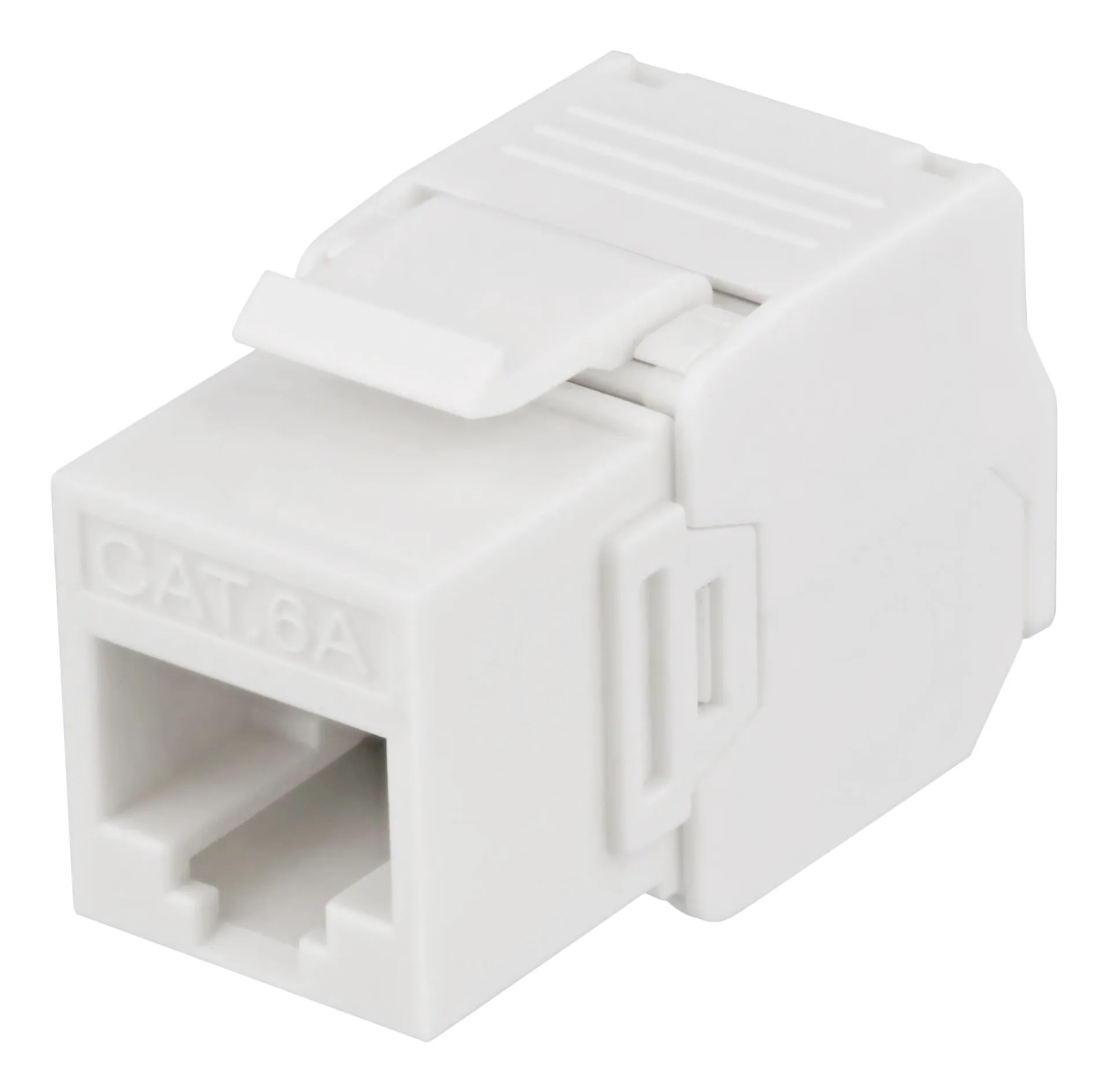 DELTACO Cat6A Keystone-uttag, 28AWG slim, verktygsfri, plast, vit