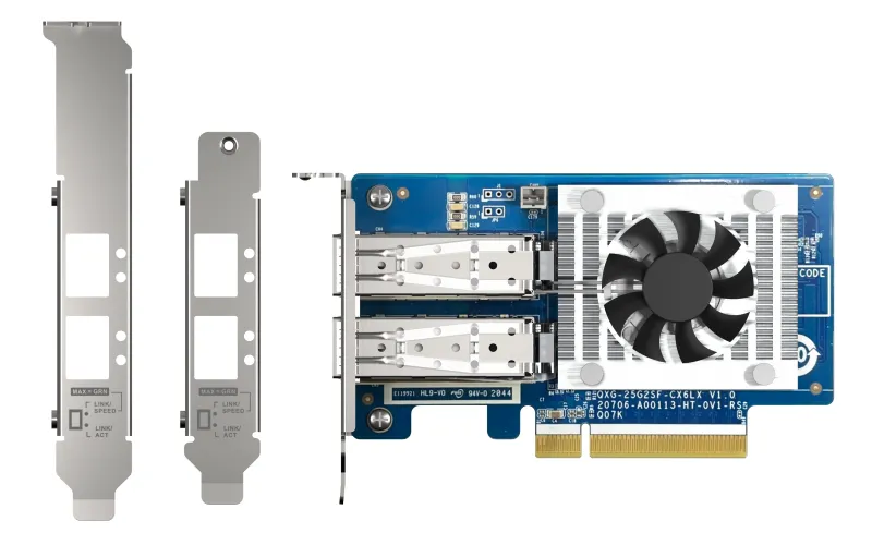 QNAP Dual-port SFP28 25GbE network expansion card low-profile form factor PCIe Gen4 x8