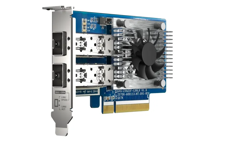 QNAP Dual-port SFP28 25GbE network expansion card low-profile form factor PCIe Gen4 x8
